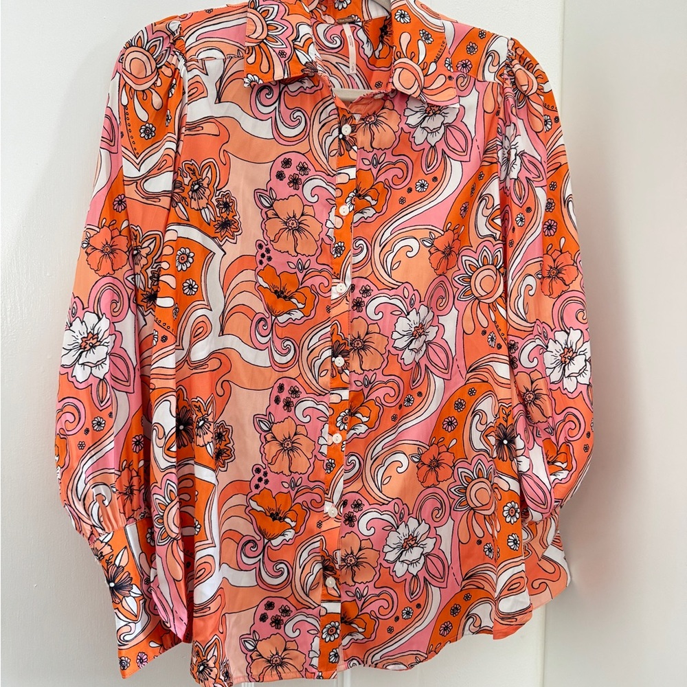Free People X REVOLVE Serena Printed Slinky Shirt in Peach NWOT